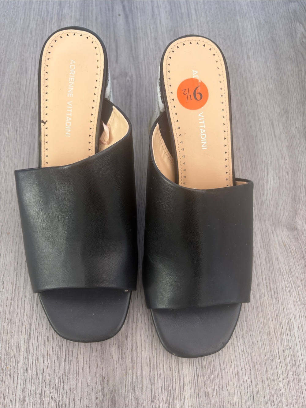 Adrienne Vittadini Black Leather Slide Mules
